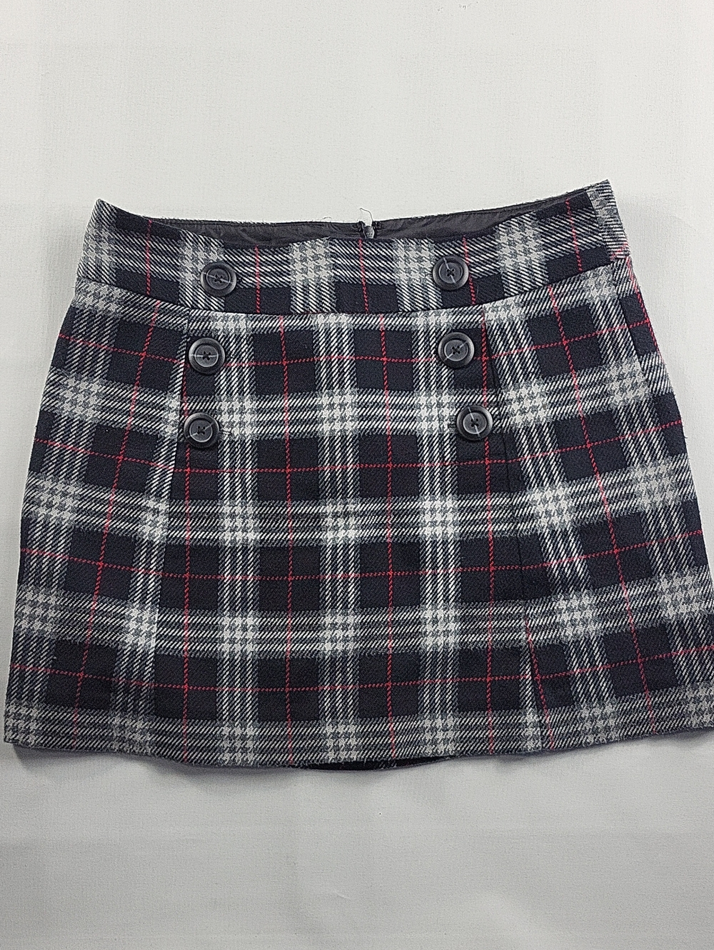 VTG Y2K GAP Wool Blend Grey & Red Plaid Sailor Mini Skirt Size 8